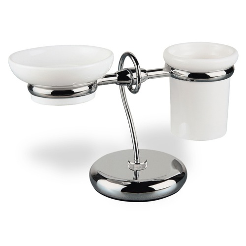 Toothbrush Holder, StilHaus I15, Ceramic Soap Dish and Toothbrush Holder with Brass Base I15